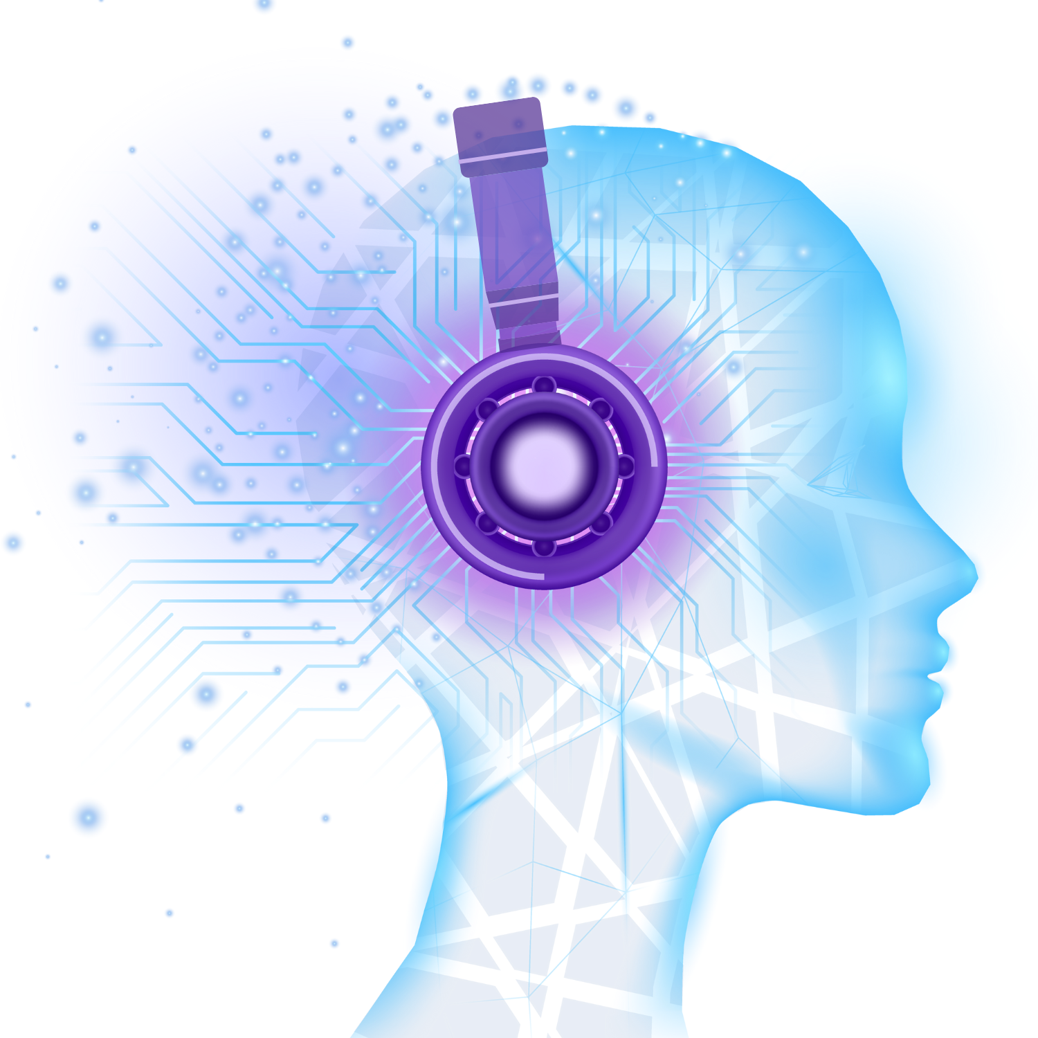 a head with headphones in the middle of it